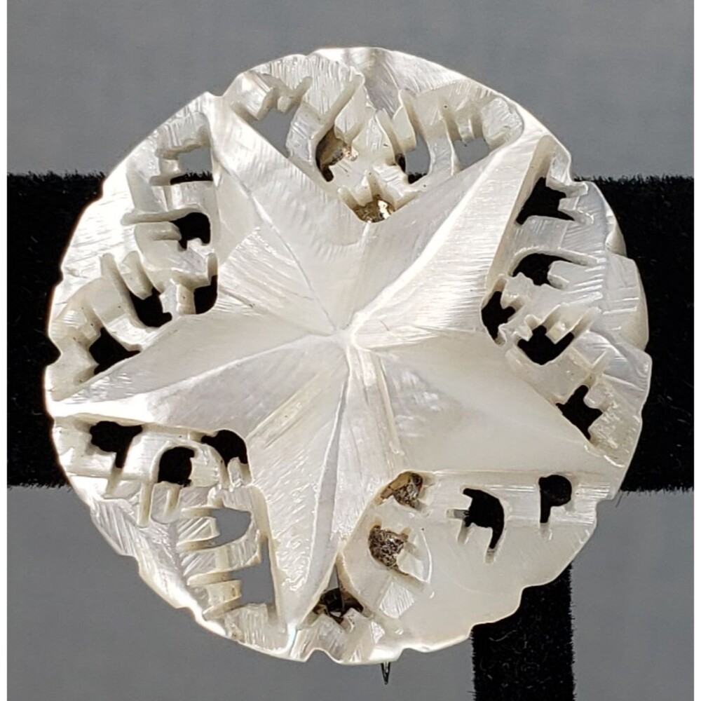 Vintage Round Mother of Pearl Star of Bethlehem Brooch/Pin, Signed BETH-LEHEM